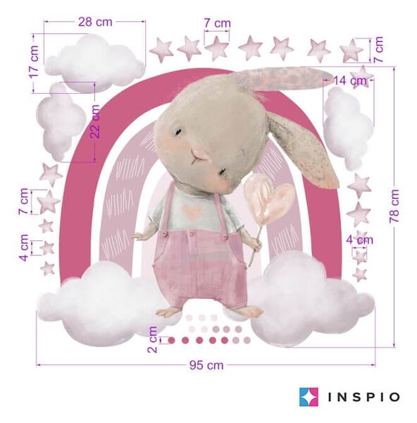INSPIO - átragasztható textil matrica - Falmatricák - Nyuszi és szivárvány rózsaszín árnyalatokban