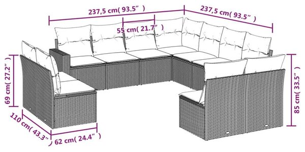 Polyrattan Kerti Ülőgarnitúra - 11 részes - Fekete