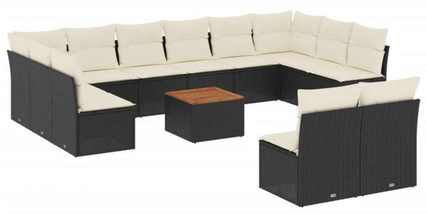 Polyrattan Kerti Ülőgarnitúra - 13 részes - Fekete