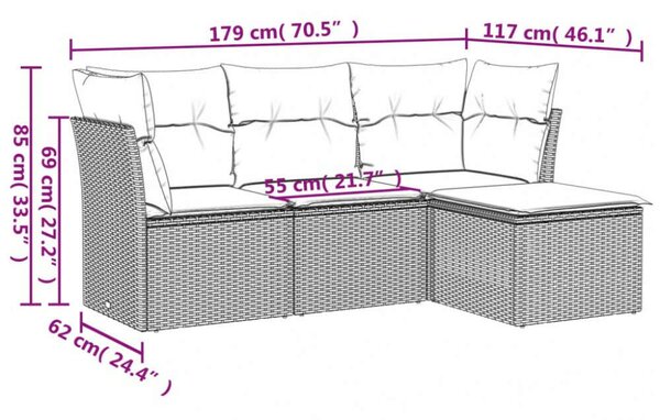 VidaXL Polyrattan Kerti Ülőgarnitúra - 4 részes - Bézs