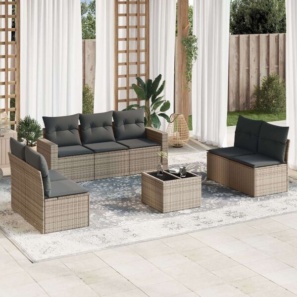 VidaXL Polyrattan Kerti Ülőgarnitúra - 8 részes - Szürke
