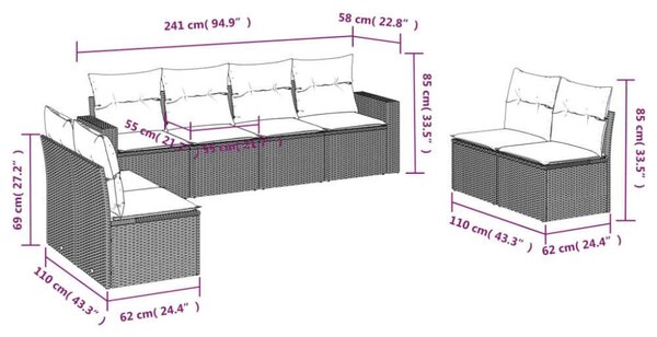 VidaXL 8 részes bézs polyrattan kerti ülőgarnitúra párnával
