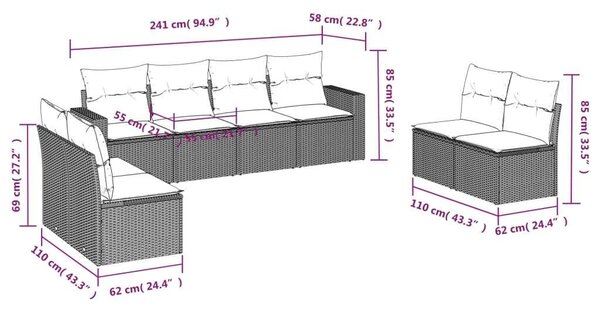 VidaXL 8 részes bézs polyrattan kerti ülőgarnitúra párnával