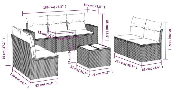 VidaXL Polyrattan Kerti Ülőgarnitúra - 8 részes