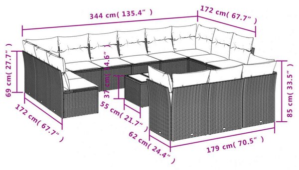 VidaXL Polyrattan Kerti Ülőgarnitúra - 14 részes - Bézs