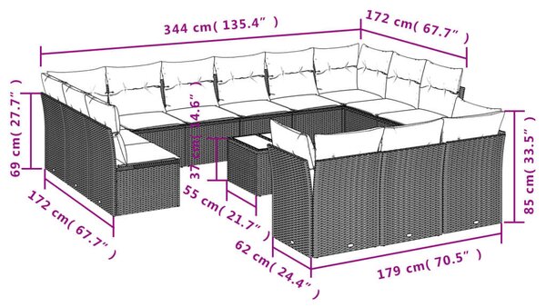 VidaXL Polyrattan Kerti Ülőgarnitúra - 14 részes - Bézs