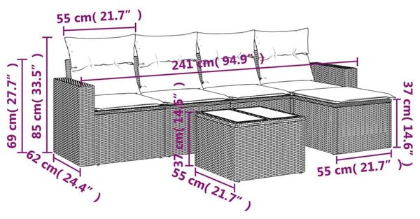 VidaXL Polyrattan Kerti Ülőgarnitúra - 6 részes - Fekete