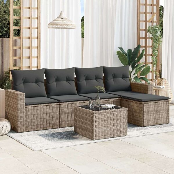 VidaXL Polyrattan Kerti Ülőgarnitúra - 6 részes - Szürke