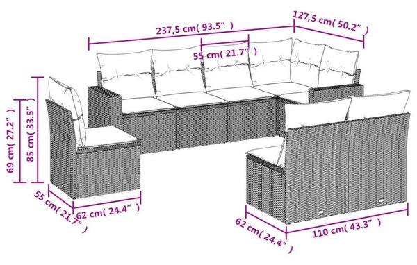 VidaXL Polyrattan Kerti Ülőgarnitúra - 8 részes - Bézs