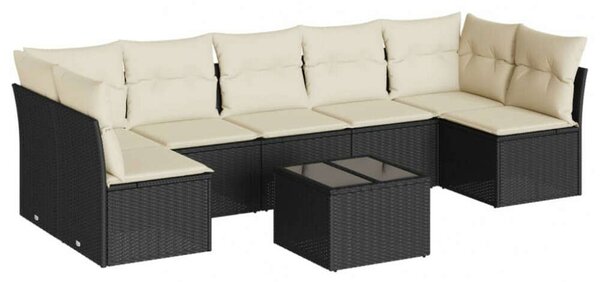 Polyrattan Kerti Ülőgarnitúra - 8 részes - Fekete
