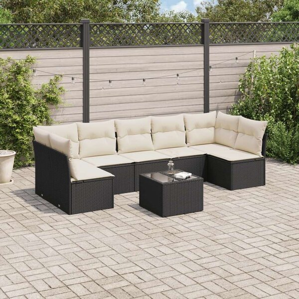 Polyrattan Kerti Ülőgarnitúra - 8 részes - Fekete