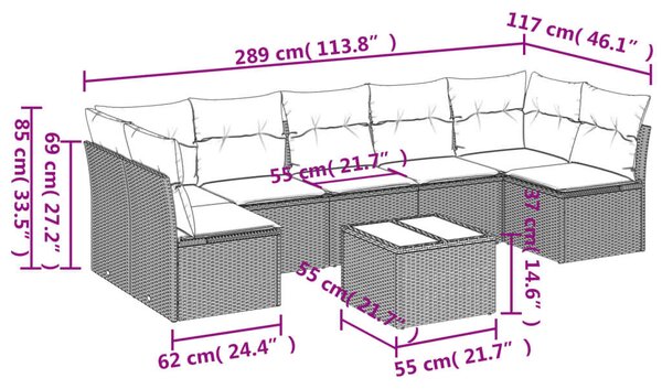 Polyrattan Kerti Ülőgarnitúra - 8 részes - Fekete