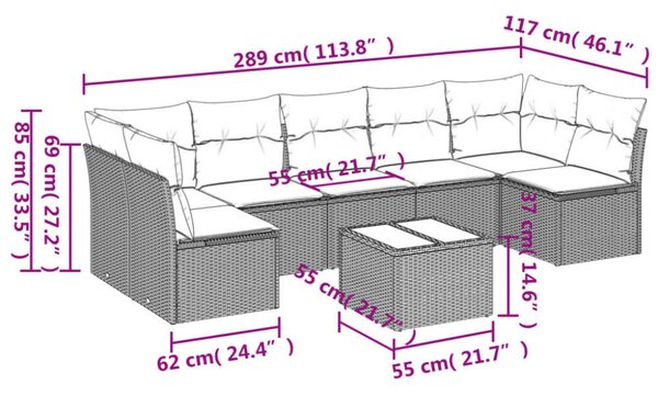 Polyrattan Kerti Ülőgarnitúra - 8 részes - Fekete