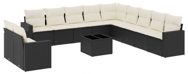 VidaXL Polyrattan Kerti Ülőgarnitúra - 12 részes - Fekete