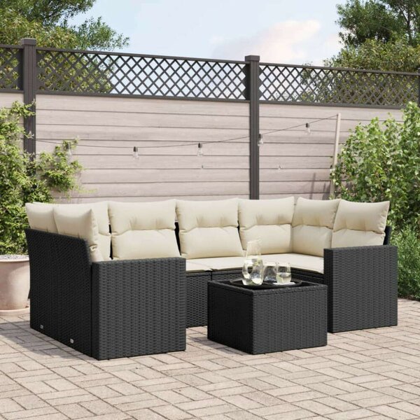 Polyrattan Kerti Ülőgarnitúra - 7 részes - Fekete