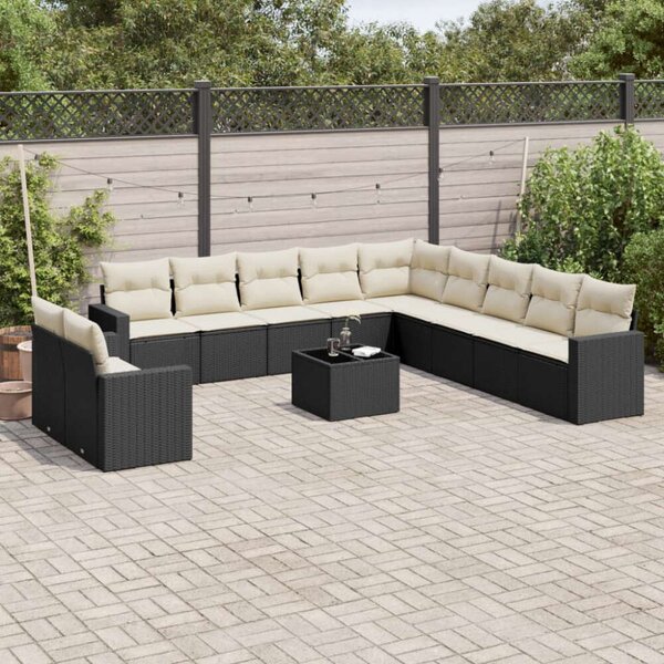 VidaXL Polyrattan Kerti Ülőgarnitúra - 12 részes - Fekete