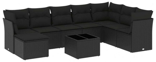 VidaXL Polyrattan Kerti Ülőgarnitúra - 9 részes - Fekete