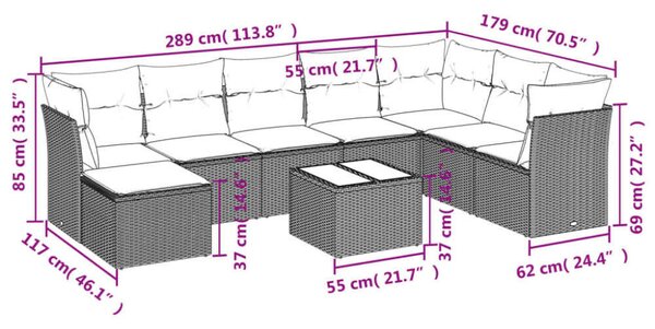 VidaXL Polyrattan Kerti Ülőgarnitúra - 9 részes - Fekete
