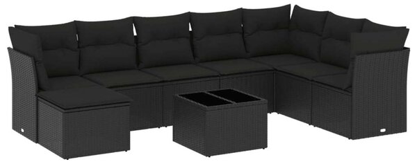 VidaXL Polyrattan Kerti Ülőgarnitúra - 9 részes - Fekete