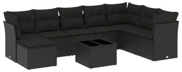 VidaXL Polyrattan Kerti Ülőgarnitúra - 9 részes - Fekete