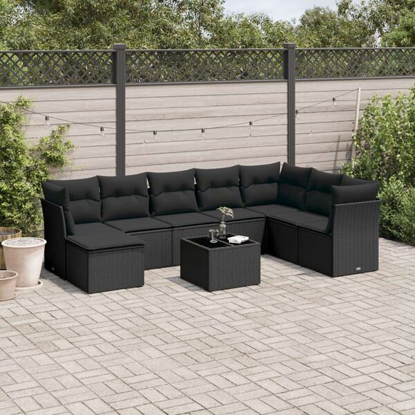 VidaXL Polyrattan Kerti Ülőgarnitúra - 9 részes - Fekete