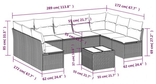 VidaXL Polyrattan Kerti Ülőgarnitúra - 10 részes - Bézs