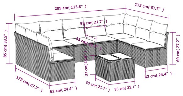 VidaXL Polyrattan Kerti Ülőgarnitúra - 10 részes - Bézs