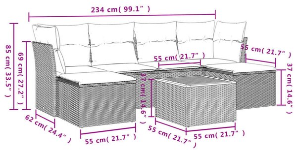 VidaXL Polyrattan Kerti Ülőgarnitúra - 7 részes - Bézs