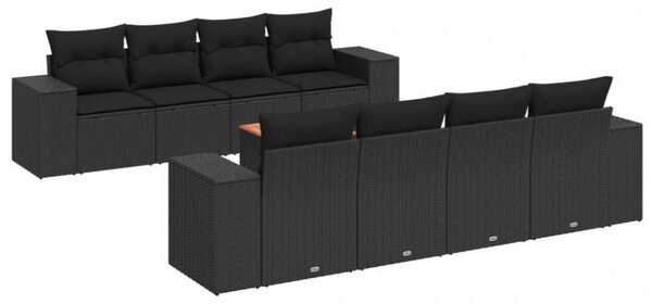 VidaXL 9 részes fekete polyrattan kerti ülőgarnitúra párnákkal