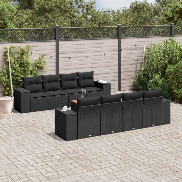 VidaXL 9 részes fekete polyrattan kerti ülőgarnitúra párnákkal