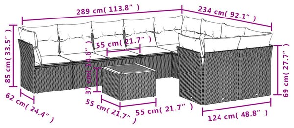 VidaXL Polyrattan Kerti Ülőgarnitúra - 10 részes - Szürke