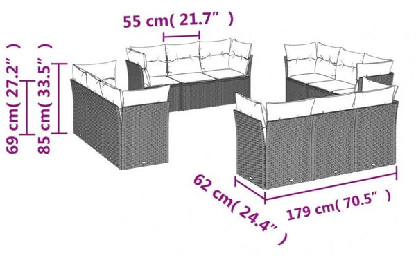 VidaXL Polyrattan Kerti Ülőgarnitúra - 12 részes - Bézs