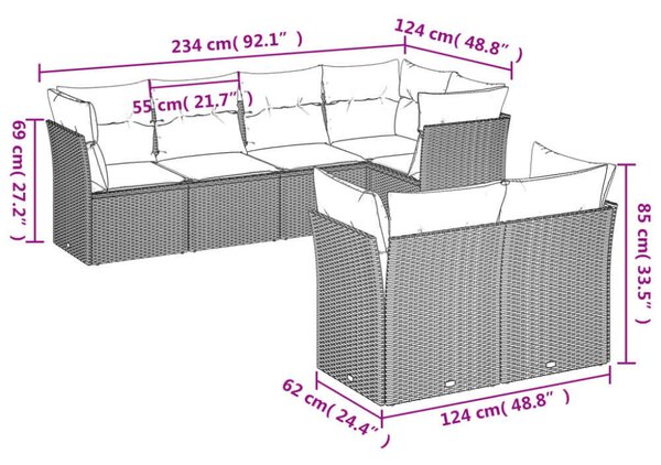 VidaXL Polyrattan Kerti Ülőgarnitúra - 7 részes - Bézs