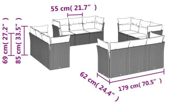 VidaXL Polyrattan Kerti Ülőgarnitúra - 12 részes - Bézs