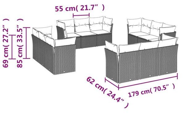 VidaXL Polyrattan Kerti Ülőgarnitúra - 12 részes - Bézs