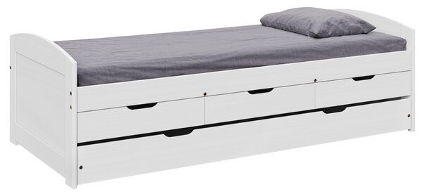Ágy kihúzható pótággyal, fehér, tömörfa, 90x200, MARINELLA NEW