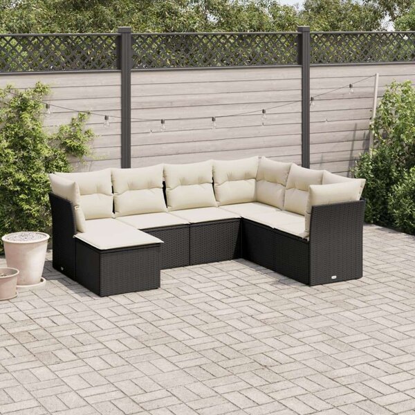 VidaXL Polyrattan Kerti Ülőgarnitúra - 7 részes - Fekete