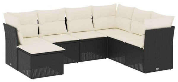 VidaXL Polyrattan Kerti Ülőgarnitúra - 7 részes - Fekete
