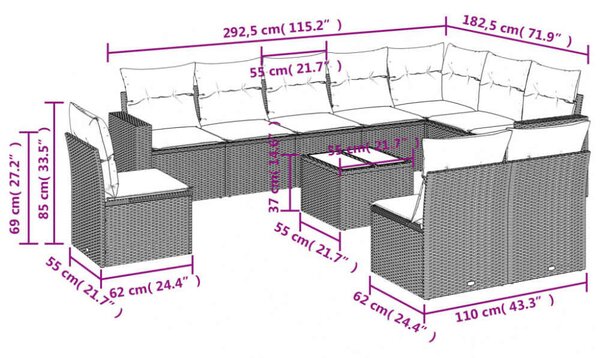 VidaXL Polyrattan Kerti Ülőgarnitúra - 11 részes - Bézs