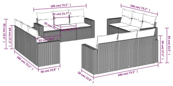 VidaXL Polyrattan Kerti Ülőgarnitúra - Barna - 12 részes