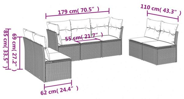 VidaXL Polyrattan Kerti Ülőgarnitúra - 7 részes - Bézs