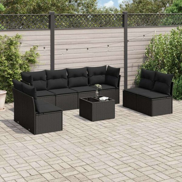 Polyrattan Kerti Ülőgarnitúra - 9 részes - Fekete