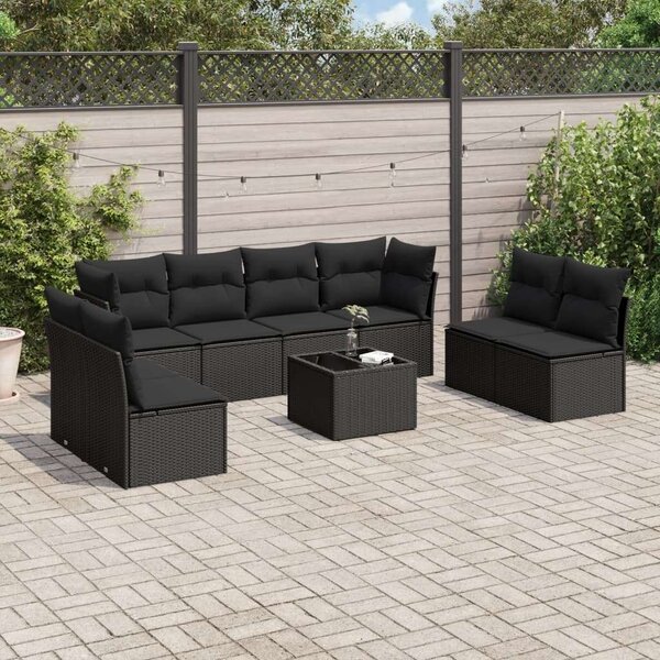 Polyrattan Kerti Ülőgarnitúra - 9 részes - Fekete