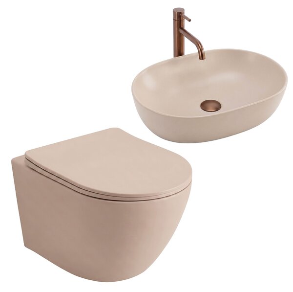Focus Fali WC Csésze Szett + Pultra Szerelhető Mosdó Rea Focus Taupe
