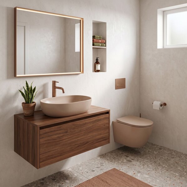Focus Fali WC Csésze Szett + Pultra Szerelhető Mosdó Rea Focus Taupe