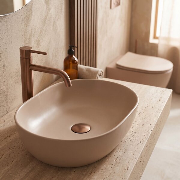 Focus Fali WC Csésze Szett + Pultra Szerelhető Mosdó Rea Focus Taupe