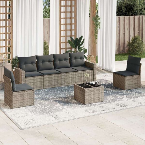 VidaXL Polyrattan Kerti Ülőgarnitúra - 7 részes - Szürke