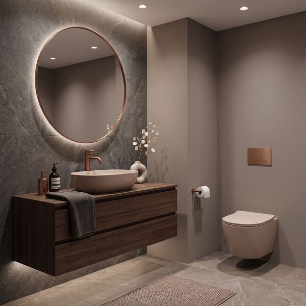 Focus Fali WC Csésze Szett + Pultra Szerelhető Mosdó Rea Focus Taupe