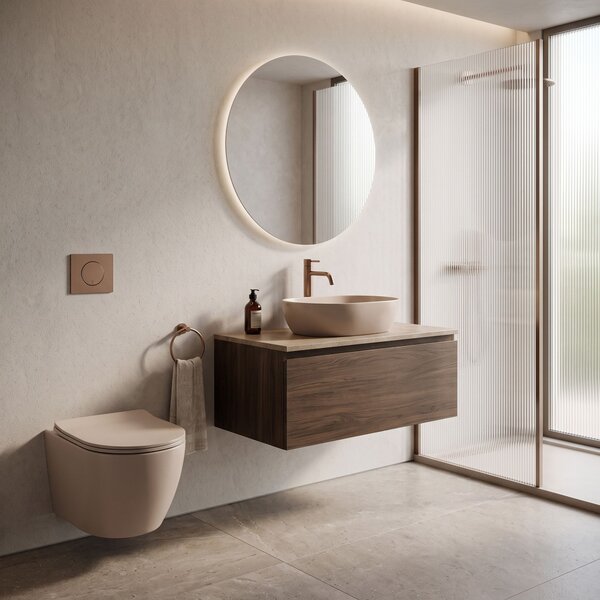 Focus Fali WC Csésze Szett + Pultra Szerelhető Mosdó Rea Focus Taupe