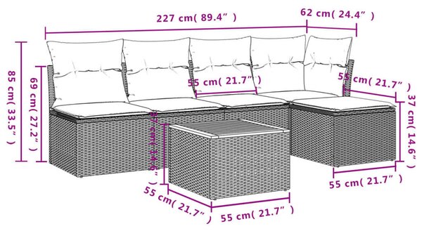 VidaXL Polyrattan Kerti Ülőgarnitúra - 6 részes - Szürke